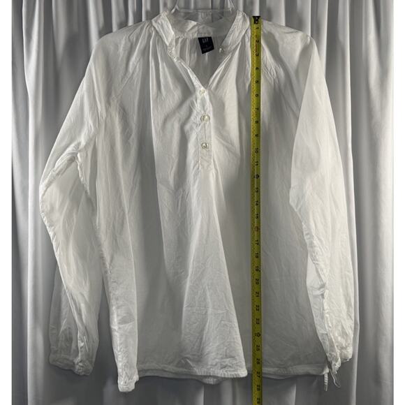GAP Cotton Mock Neck Long Sleeves Drawstring Waist Blouse, White, Sz: L, 79-11 - Picture 5 of 12